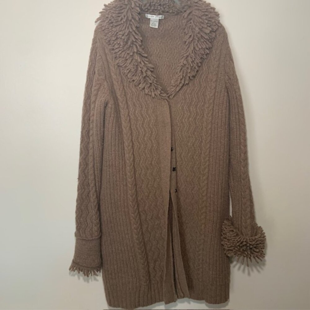 Jillian Jones Luxury 100% Lambswool Boho Lagenlook Duster Brown Cardigan  Size L